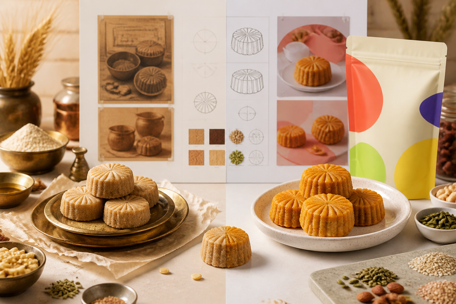 Heritage and modern snack prototypes preserving the same sensory core