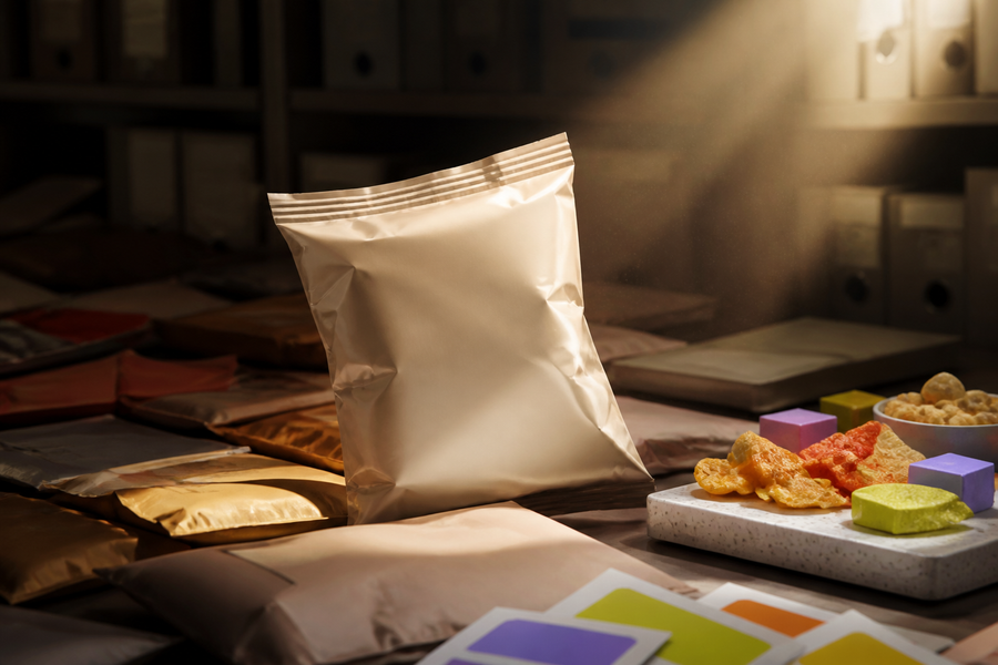 A forgotten unbranded snack package rediscovered for responsible revival research