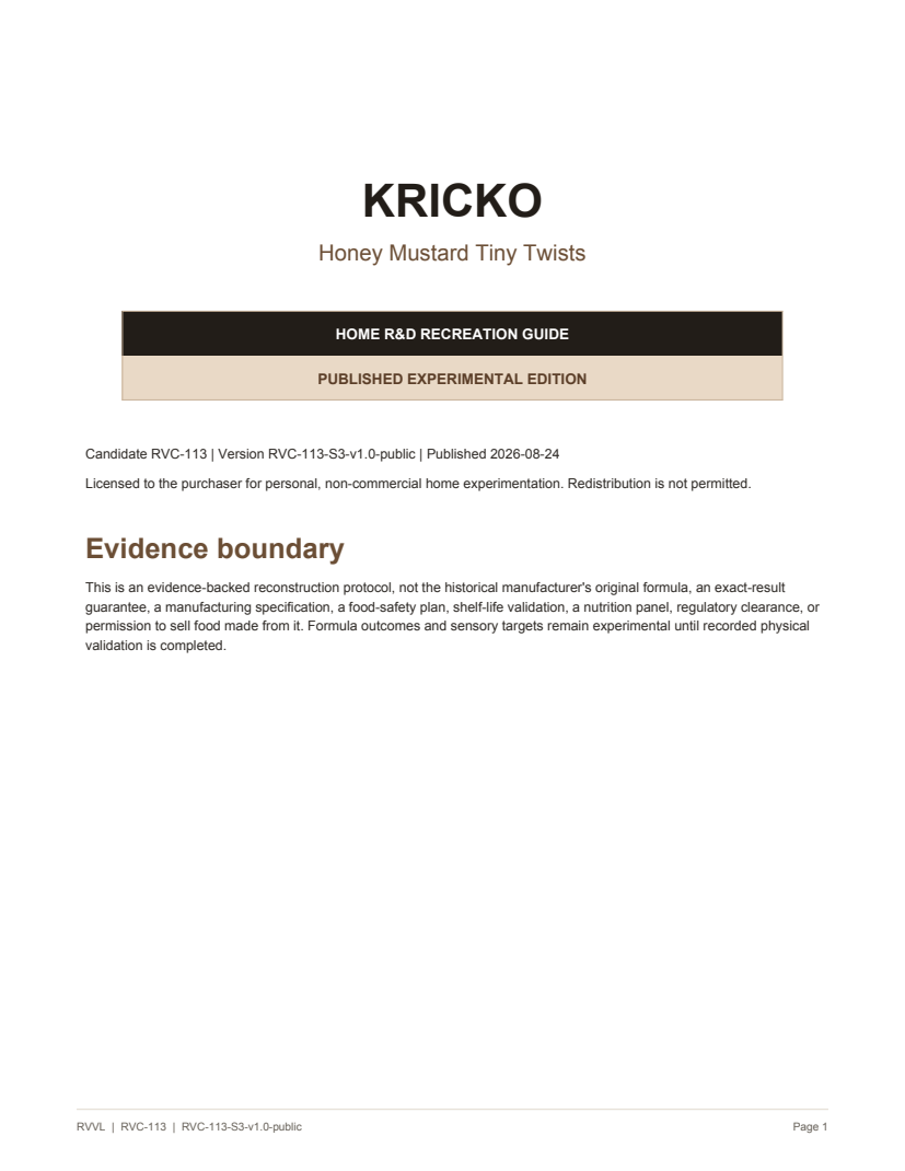 Published experimental edition cover for Kricko Home Recreation Recipe