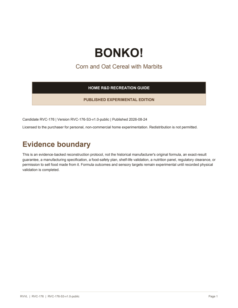 Published experimental edition cover for BONKO! Home Recreation Recipe