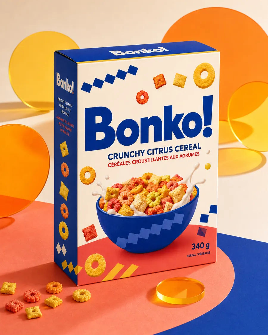 Abstract yellow and orange shapes representing BONKO!'s citrus flavour direction.